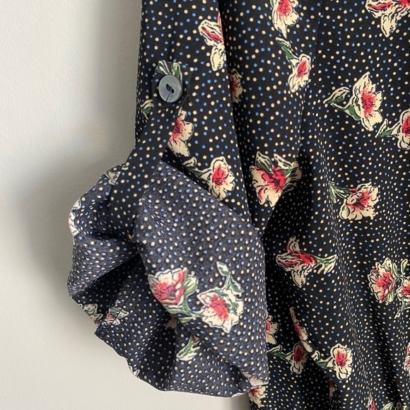 Molly Bracken 3/4 Sleeve Black 1/2‎ Zip Flower Print V-neck Jumpsuit Size Large - Picture 6 of 16